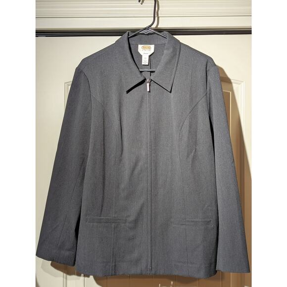 VTG Talbots Gray Stretch Wool Full Zip Front Unlined Jacket Womens Plus Size 12W - Picture 1 of 9